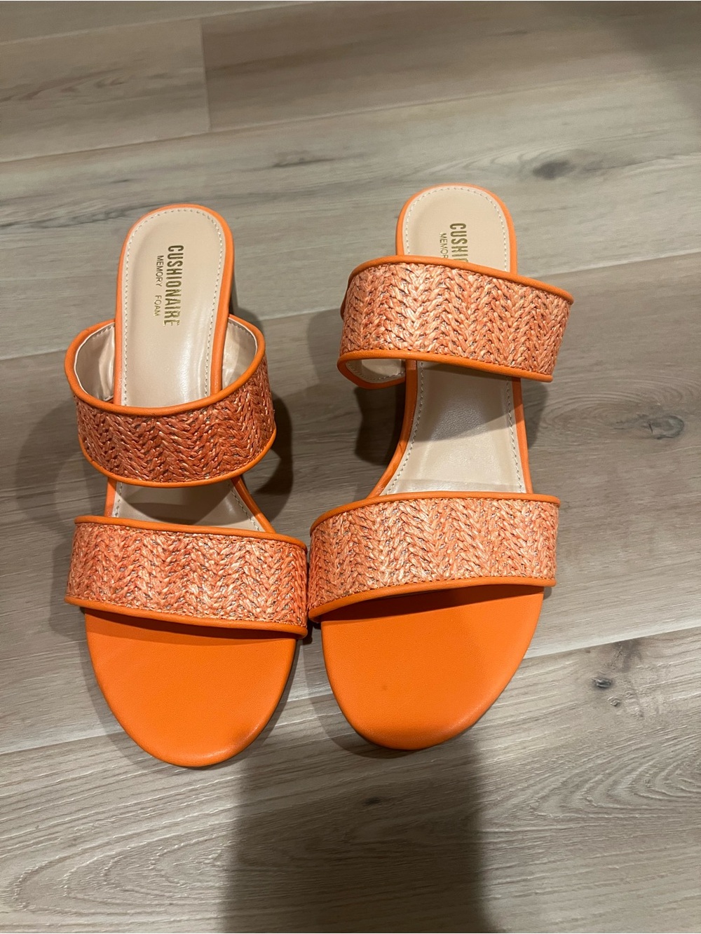 CUSHIONAIRE Orange Braided Double-Strap Slide Heels